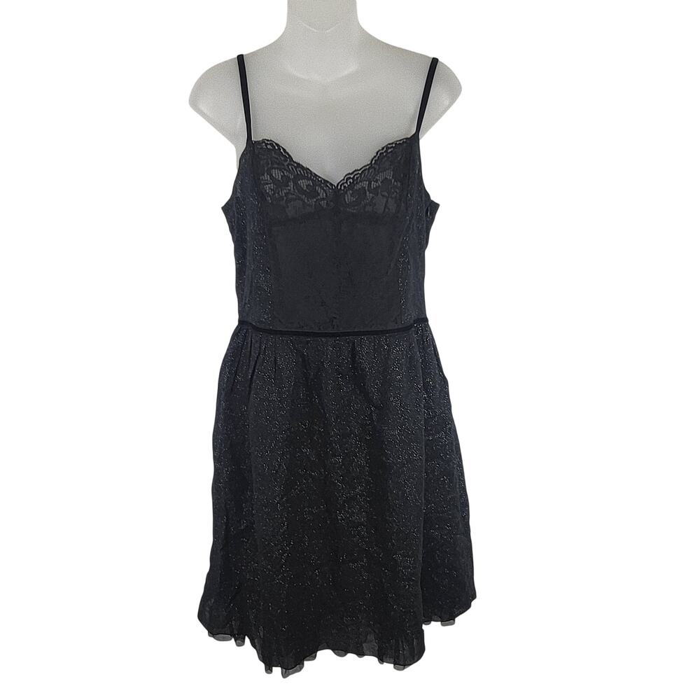 Free People Shimmering Lace Cocktail Mini Slip Dress in Black 12 NWOT $128